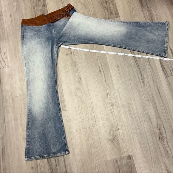 Generation Kiss x Dolls Kill stretchy flare jeans brown fringe Cowboy sz XL - Picture 6 of 13
